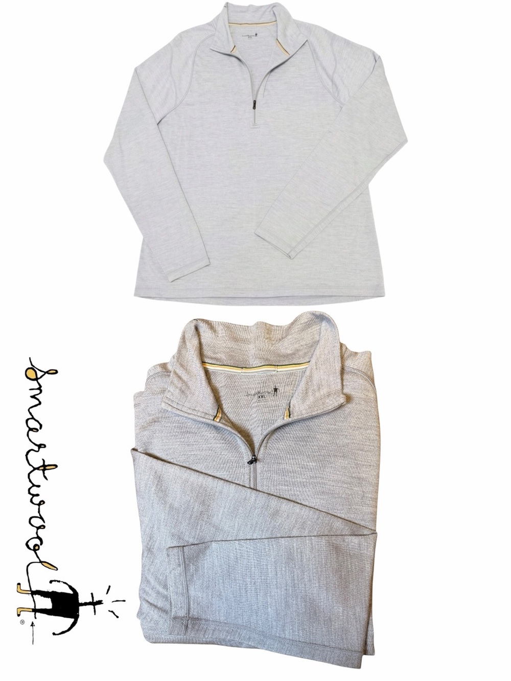 Smartwool Mid 250‎ 100% Merino Wool Quarter Zip Pullover XXL Gray Base Layer